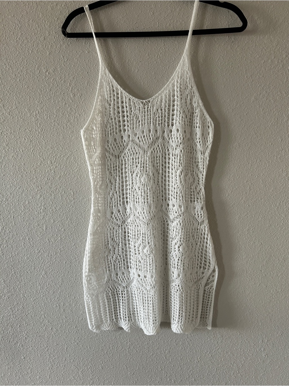 White Crochet Spaghetti-Strap Swim Cover-Up